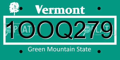 1OOQ279 Vermont License Plate