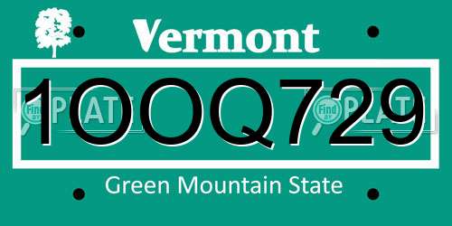 1OOQ729 Vermont License Plate
