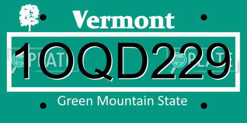 1OQD229 Vermont License Plate