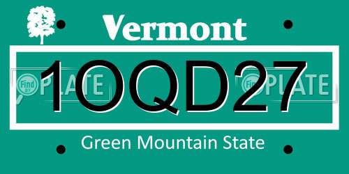 1OQD27 Vermont License Plate