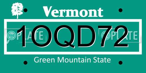 1OQD72 Vermont License Plate
