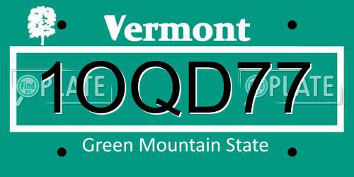 1OQD77 Vermont License Plate