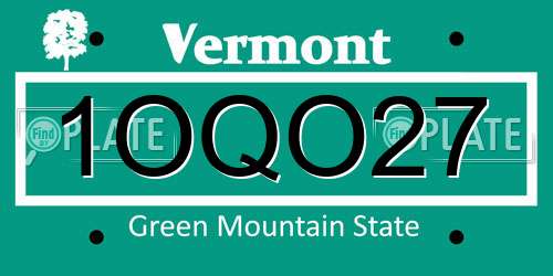 1OQO27 Vermont License Plate