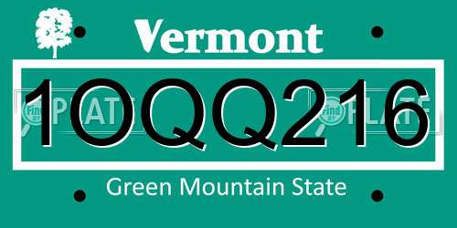 1OQQ216 Vermont License Plate