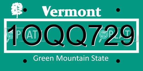 1OQQ729 Vermont License Plate