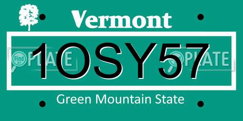 1OSY57 Vermont License Plate