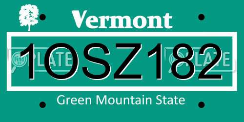 1OSZ182 Vermont License Plate