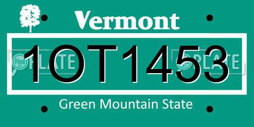 1OT1453 Vermont License Plate