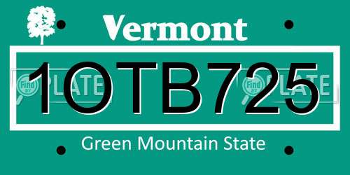 1OTB725 Vermont License Plate