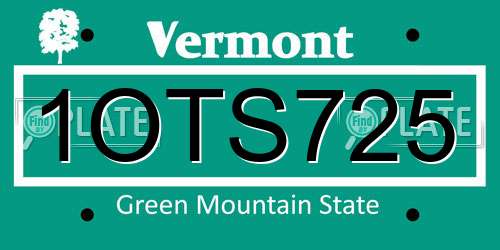 1OTS725 Vermont License Plate