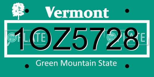 1OZ5728 Vermont License Plate