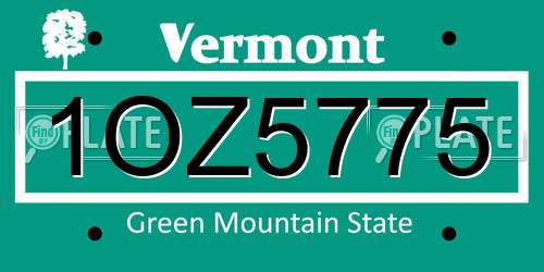 1OZ5775 Vermont License Plate