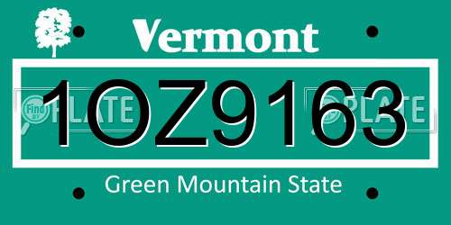 1OZ9163 Vermont License Plate
