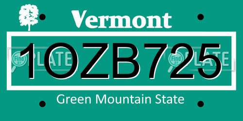 1OZB725 Vermont License Plate