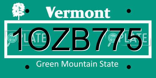 1OZB775 Vermont License Plate