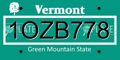 1OZB778 Vermont License Plate