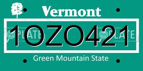 1OZO421 Vermont License Plate