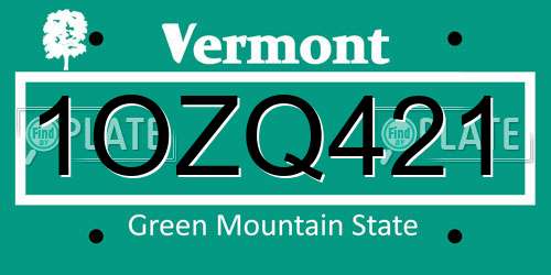 1OZQ421 Vermont License Plate
