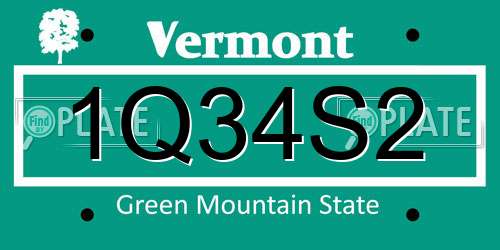 1Q34S2 Vermont License Plate