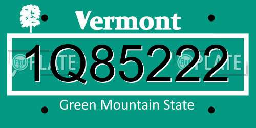 1Q85222 Vermont License Plate