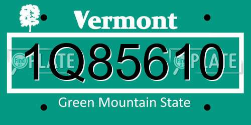 1Q85610 Vermont License Plate