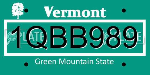 1QBB989 Vermont License Plate