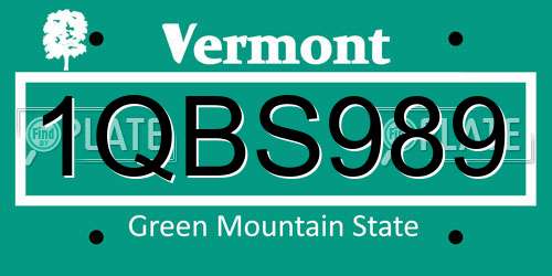 1QBS989 Vermont License Plate