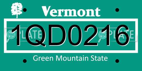 1QD0216 Vermont License Plate