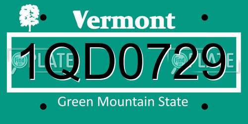 1QD0729 Vermont License Plate