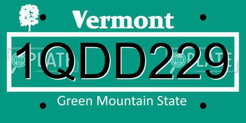 1QDD229 Vermont License Plate