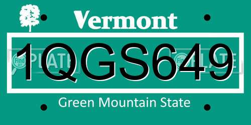 1QGS649 Vermont License Plate