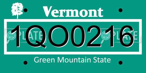1QO0216 Vermont License Plate