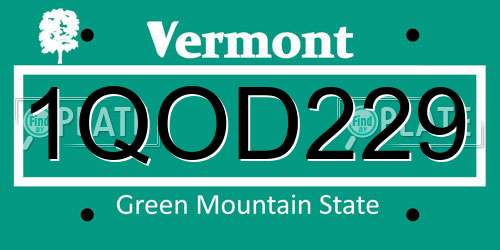 1QOD229 Vermont License Plate
