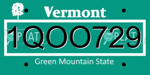 1QOO729 Vermont License Plate