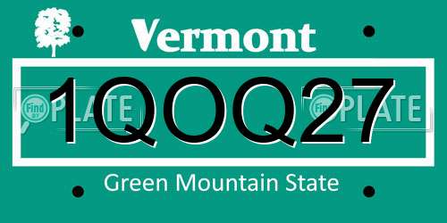 1QOQ27 Vermont License Plate