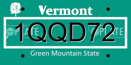 1QQD72 Vermont License Plate