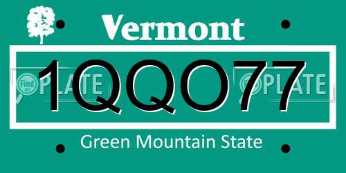 1QQO77 Vermont License Plate