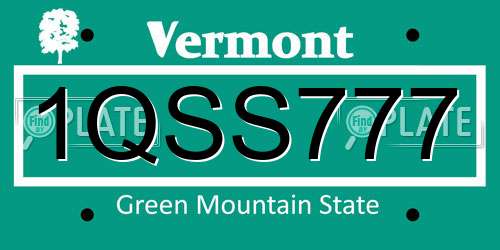 1QSS777 Vermont License Plate