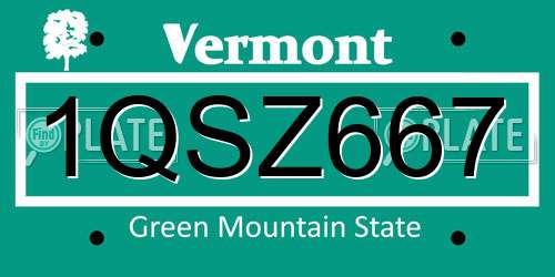 1QSZ667 Vermont License Plate