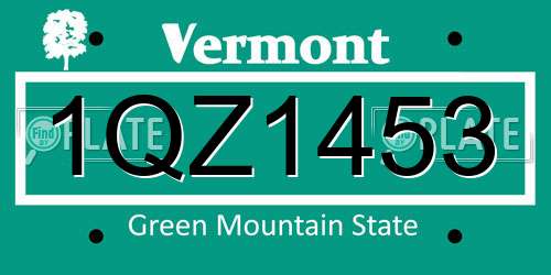 1QZ1453 Vermont License Plate