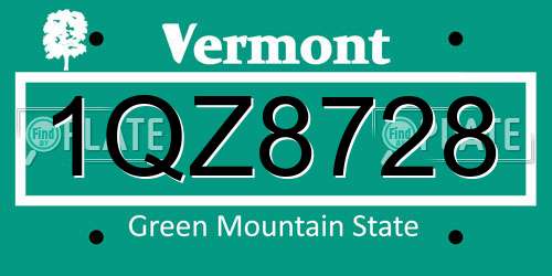 1QZ8728 Vermont License Plate
