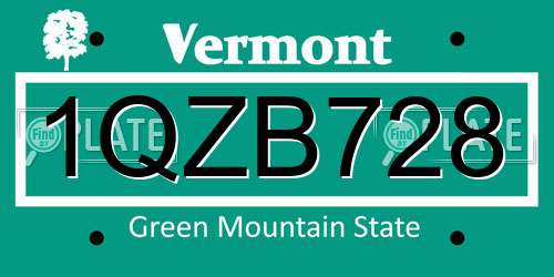1QZB728 Vermont License Plate