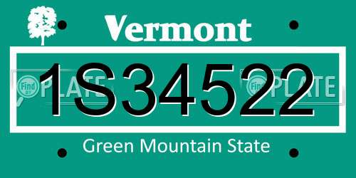 1S34522 Vermont License Plate
