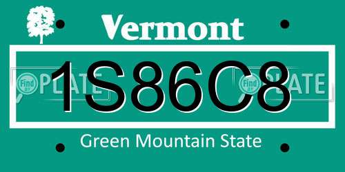 1S86C8 Vermont License Plate