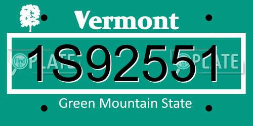 1S92551 Vermont License Plate