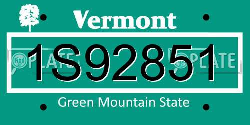 1S92851 Vermont License Plate