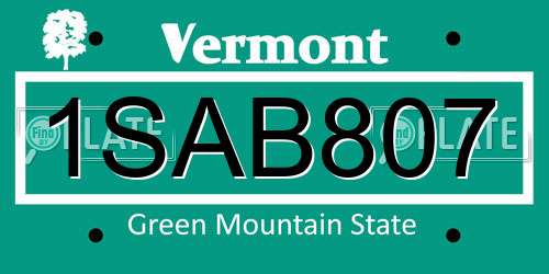 1SAB807 Vermont License Plate