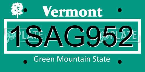 1SAG952 Vermont License Plate