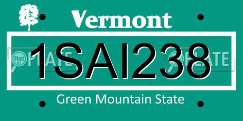 1SAI238 Vermont License Plate