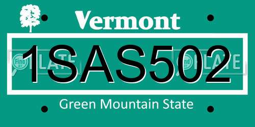 1SAS502 Vermont License Plate